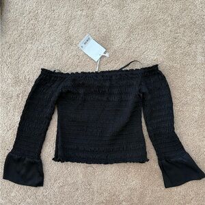 Frame Denim Black Smocked Top